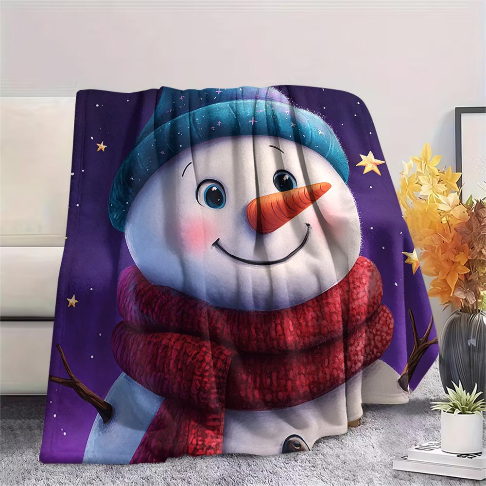 Snowman Print Flannel Blanket, High quality Comfortable for All Seasons, Home Decor, Warmth and Comfort, Perfect for Christmas Gifts