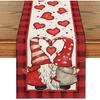 Artoid Mode Red Watercolor Hearts Gnomes Love Valentine's Table Runner, Seasonal Anniversary Wedding HoliKitchen Dining Table Decoration for Indoor
