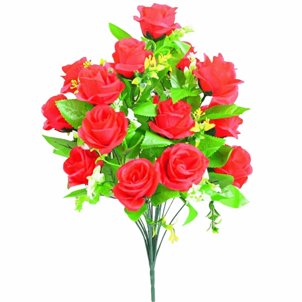 18 Heads Rose Artificial Flower Multicolor Silk Petals Simulation Flower Bouquet Green Leaves Photo Props Faux Flower