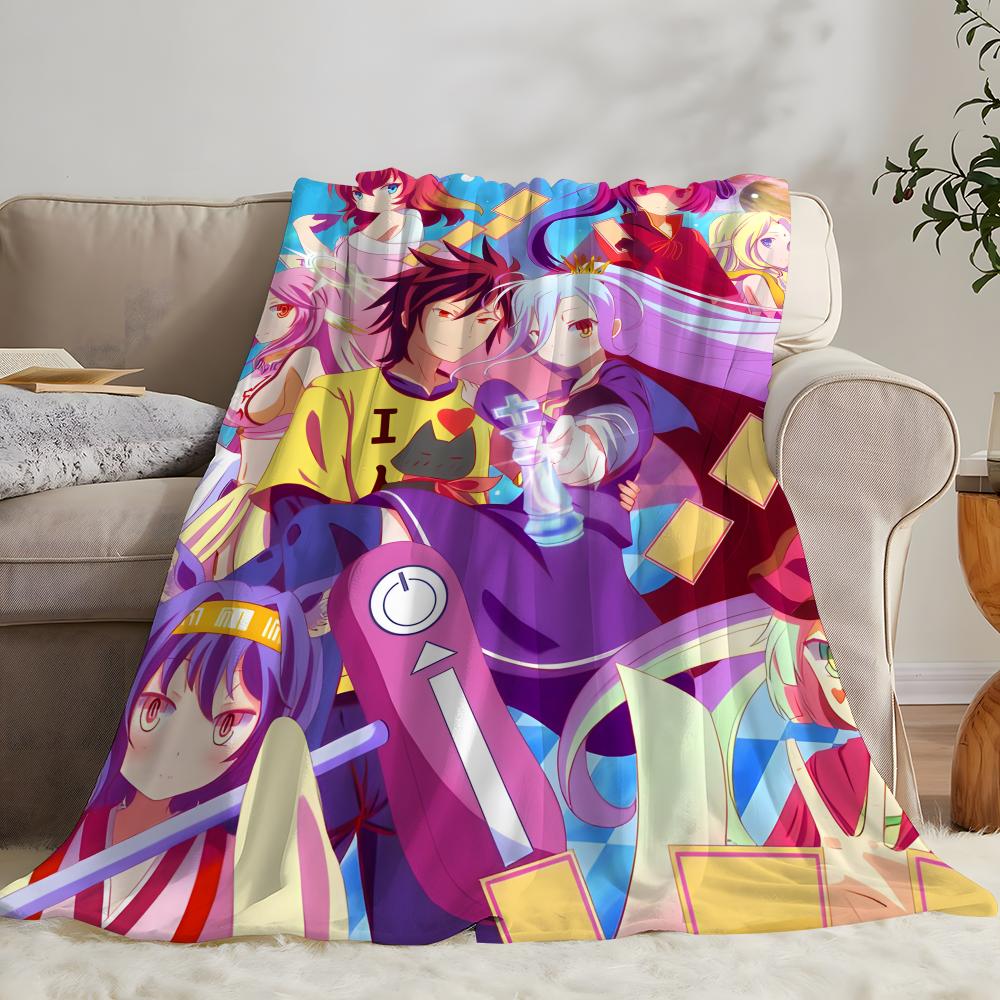 Anime NO GAME NO LIFE Throw Flannel Throw Blanket: Soft Kid-Friendly Warm Anti-Static All Season Washable Couch Bed Home