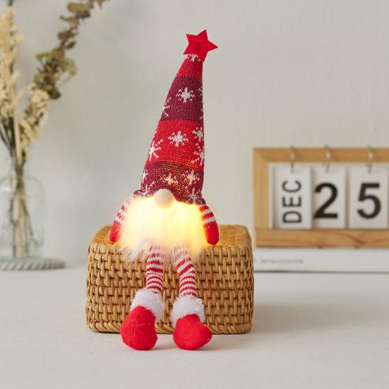 Lighted Christmas Gnome Decoration Mini Christmas Plush Gnome Figure Light Up Swedish Tomte Doll for Winter Tabletop Decor
