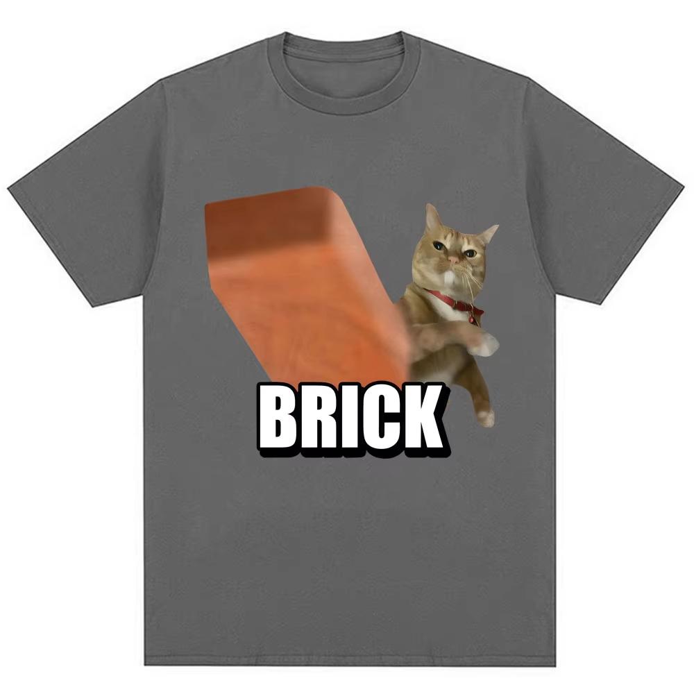 Funny Cat Throwing Brick Meme Graphic T-shirt Men Women Humor T Shirts Oversized Cotton Summer T Shirt