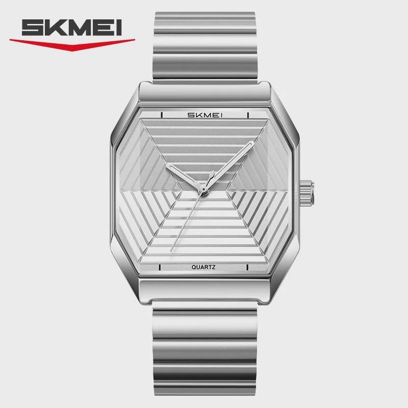 Fashion Quartz Watch Unique Design Stainless Steel Men s Wristwatches Business Watches for Men серебряный/белый