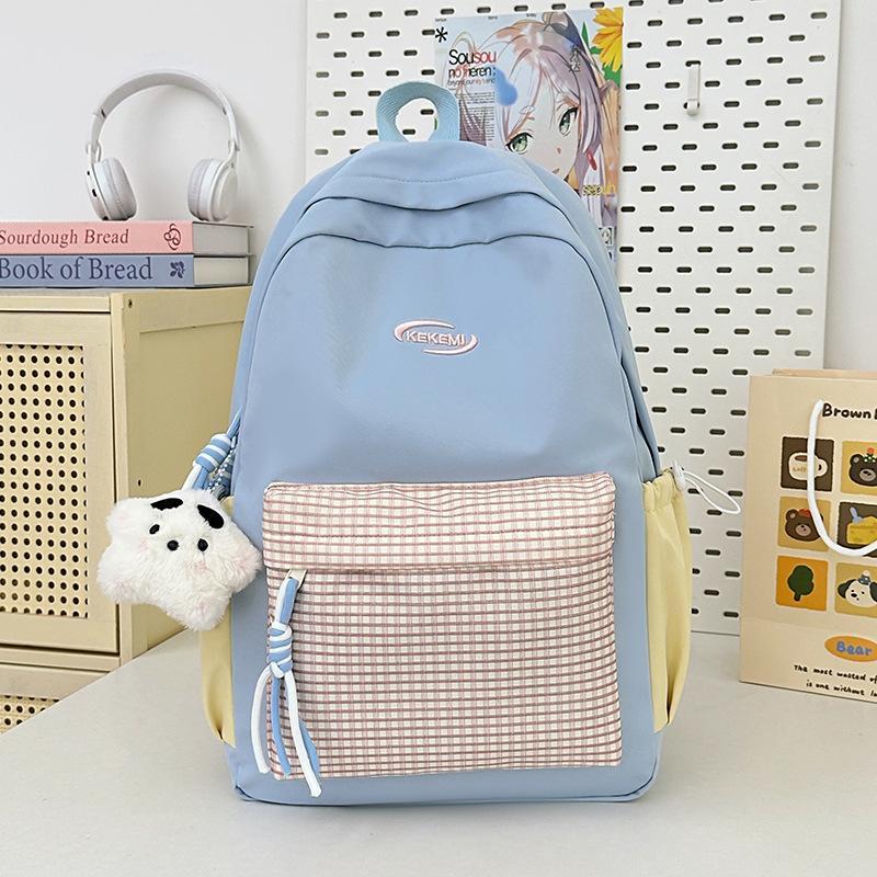 School bag ins fresh plaid candy color girl school bag junior high school casual versatile large capacity