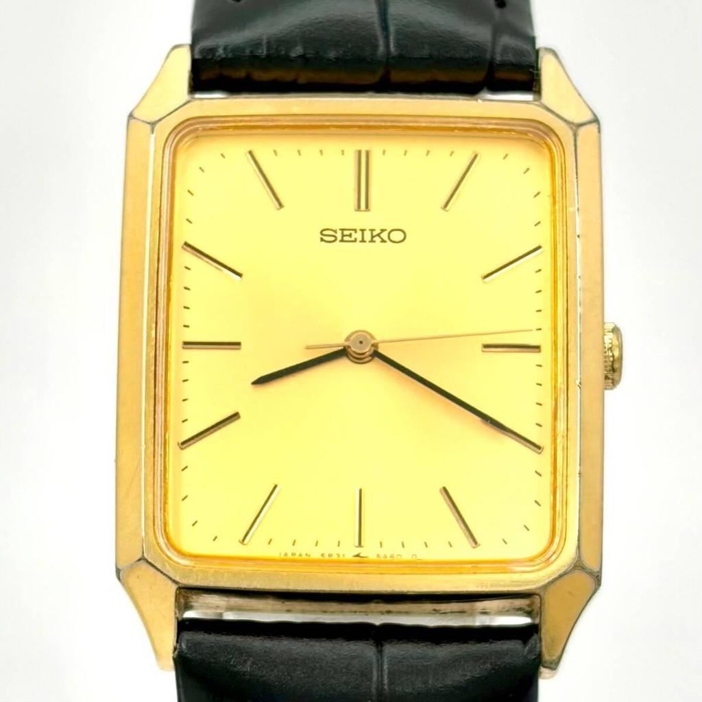 [New Battery] SEIKO Men's Watch Gold Rectangular 5P31-5330 070212 New Belt