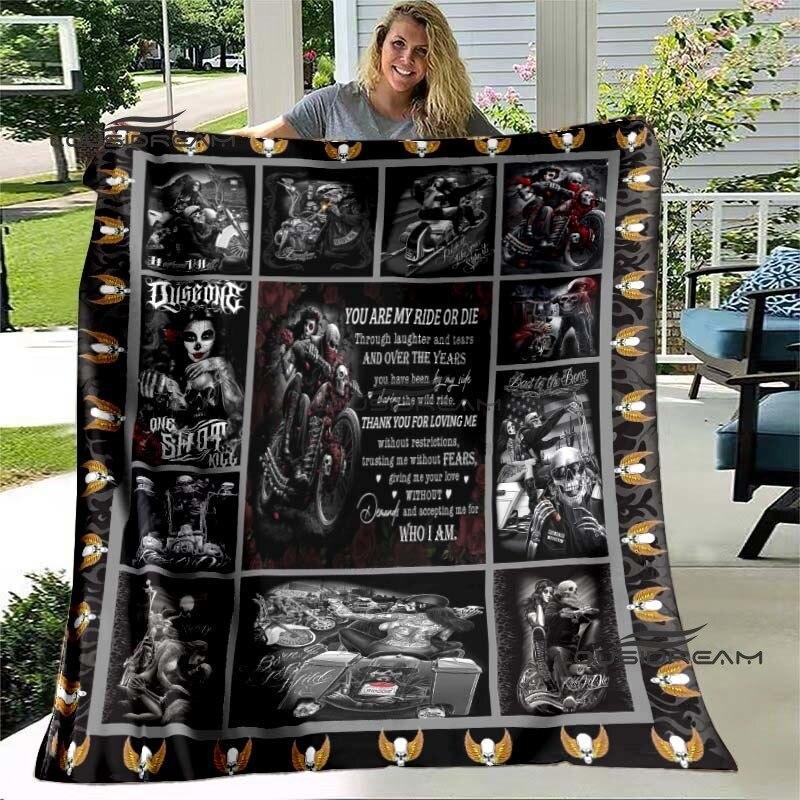 Deka na motorku Skeleton Ride or Die Skull Flanelová načechraná plyšová deka, dárky pro přátele, prostěradlo Sofa Travel Camping Deka