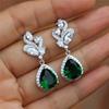 Huitan Aesthetic Green Pear CZ Drop Earrings Women Wedding Engagement Accessories Noble Lady's Earrings for Party Trendy Jewelry