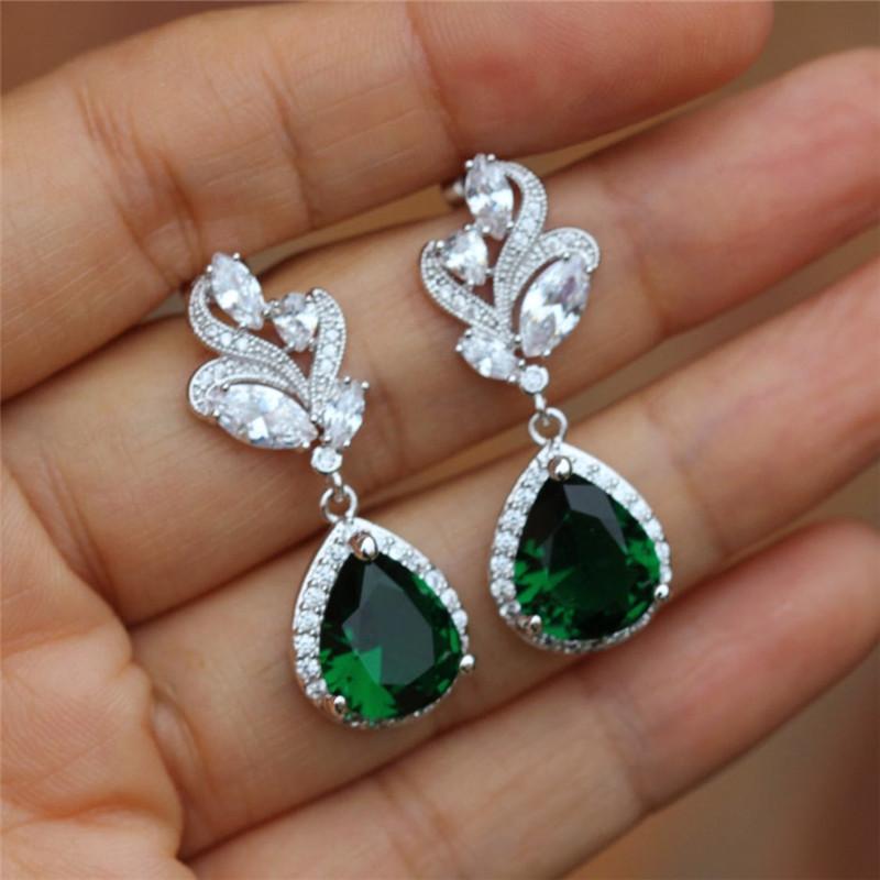 Huitan Aesthetic Green Pear CZ Drop Earrings Women Wedding Engagement Accessories Noble Lady's Earrings for Party Trendy Jewelry