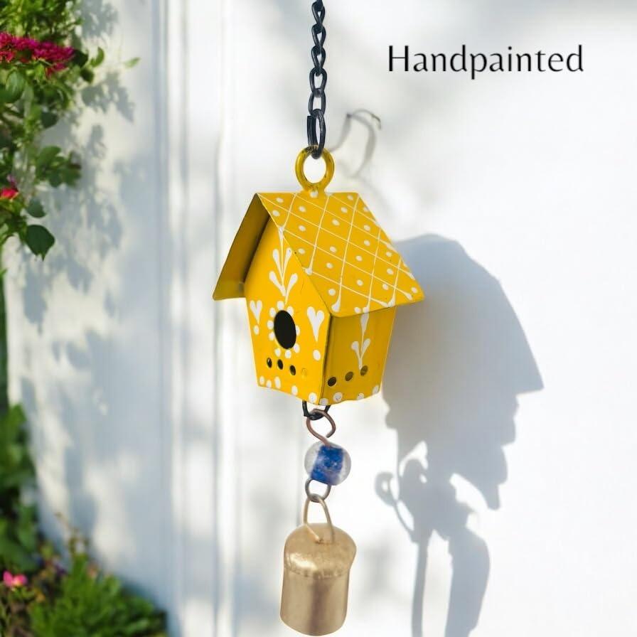 2 Pc Hut Wall Hanging Decor | Garden Tree Hanging Bells Decoration | Handpainted Hanging Ornaments for Home Living Room