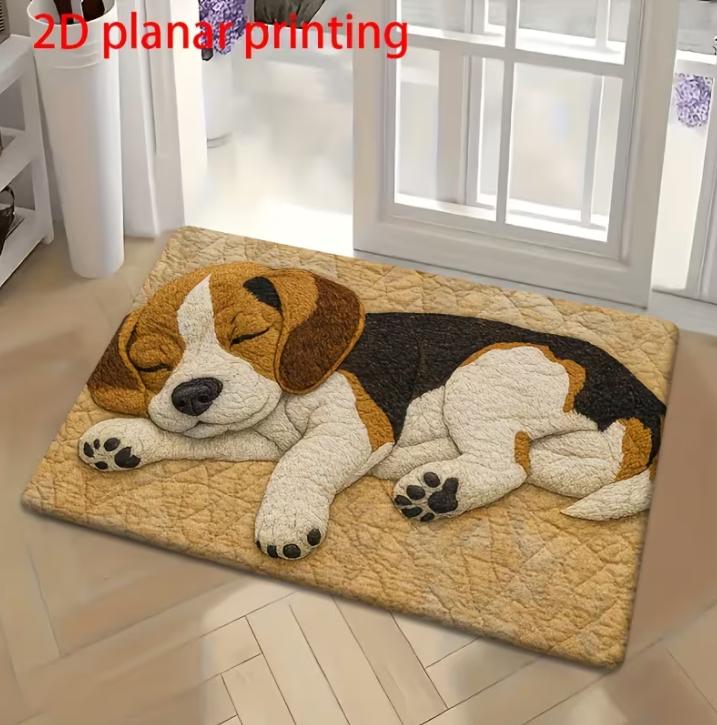 2D Flat Nap Beagle Door Mat Anti Slip Bathroom Floor Mat Carpet Suitable for Bedrooms Living Rooms Entrances Camping Picnic Mats