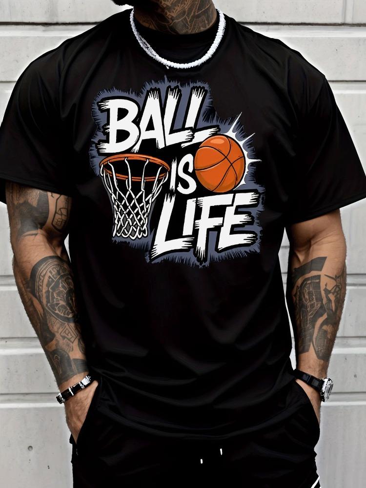 Streetwear Ball ist Leben Basketball Grafikdruck Unisex Rundhals Kurzarm T-Shirt Lässig Täglich Weich Basisbekleidung Mode Oberteil