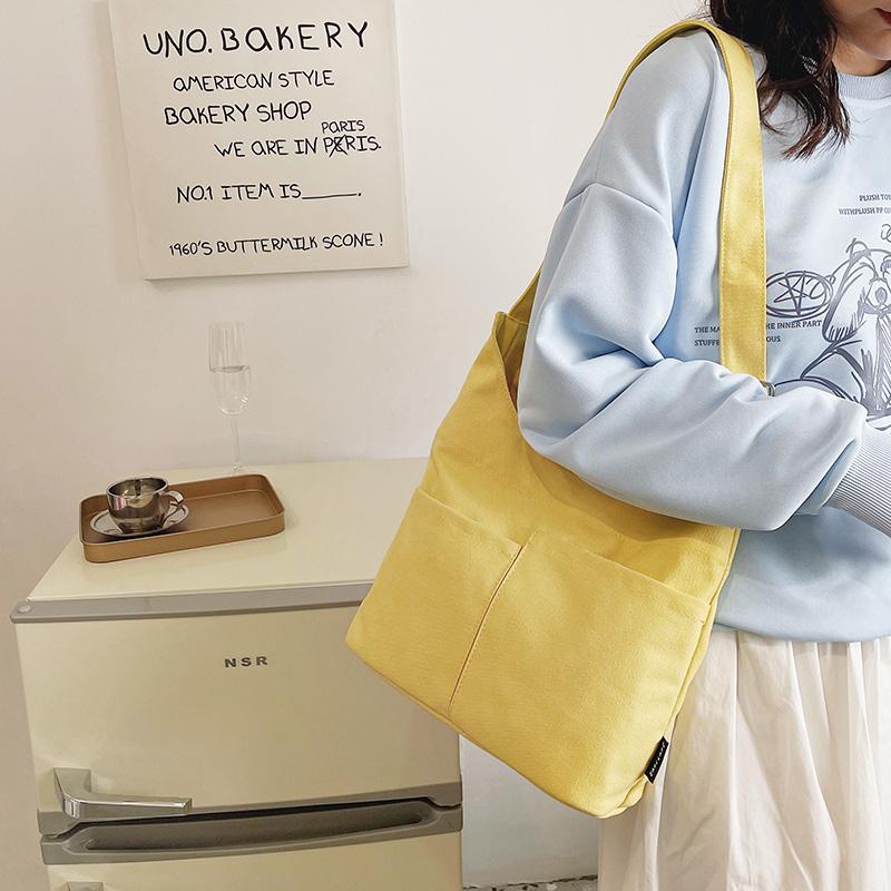 Large Capacity Tote Bag Women's Canvas Bag Solid Color Shoulder Crossbody Bag