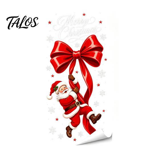 Decorative Glass Clings Static Sticker, Christmas Theme Bow Pattern Print, Removable Holiday Window Decorations Electrostatic PVC Film for Home