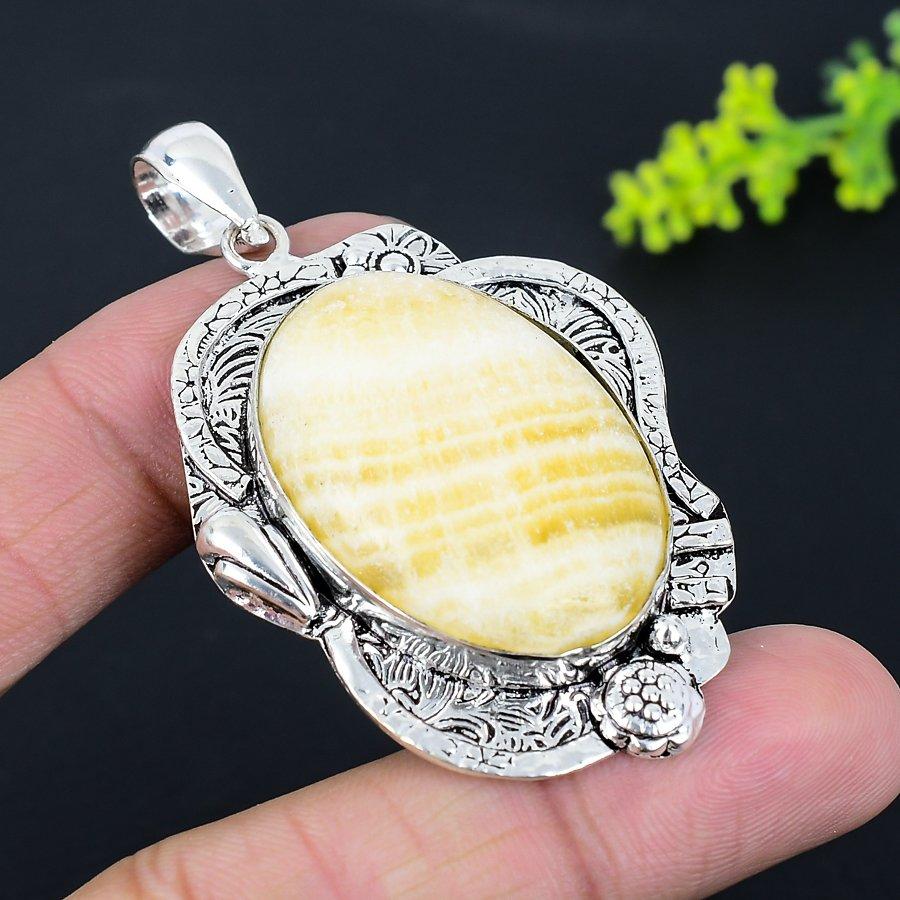 Natural Yellow Aventurine Gemstone 925 Sterling Silver Pendant 2.56" D5b27
