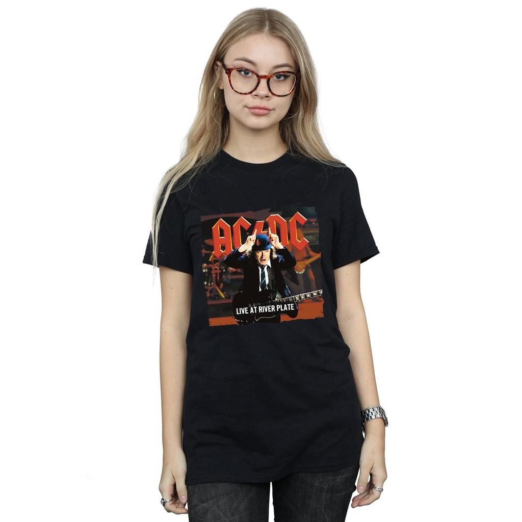 AC/DC Damen/Damen Live At River Plate Columbia Records Baumwolle Boyfriend T-Shirt