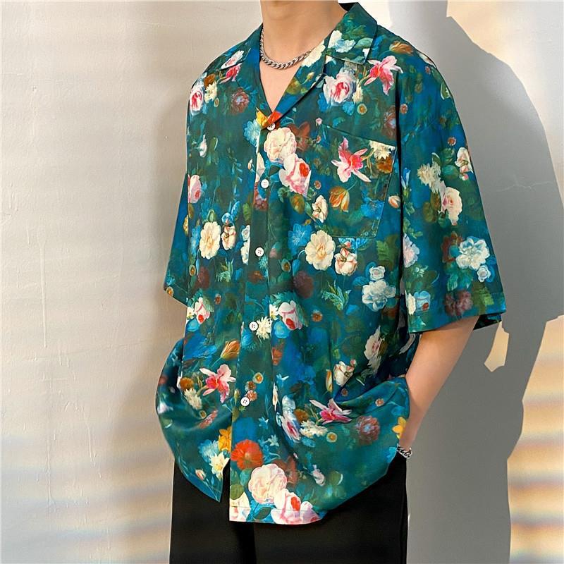 2026 Large Retro Cuban Collar Men's Ice Silk Short Sleeve Shirt