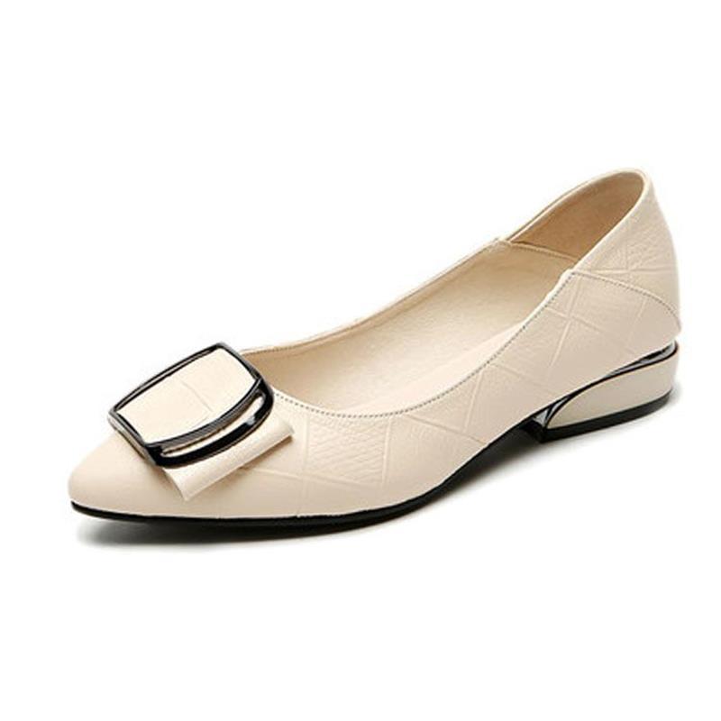 Single shoes women's flat bottom low heel small leather shoes light mouth thick heel pointed spring and summer soft leather new fashion versatile wo