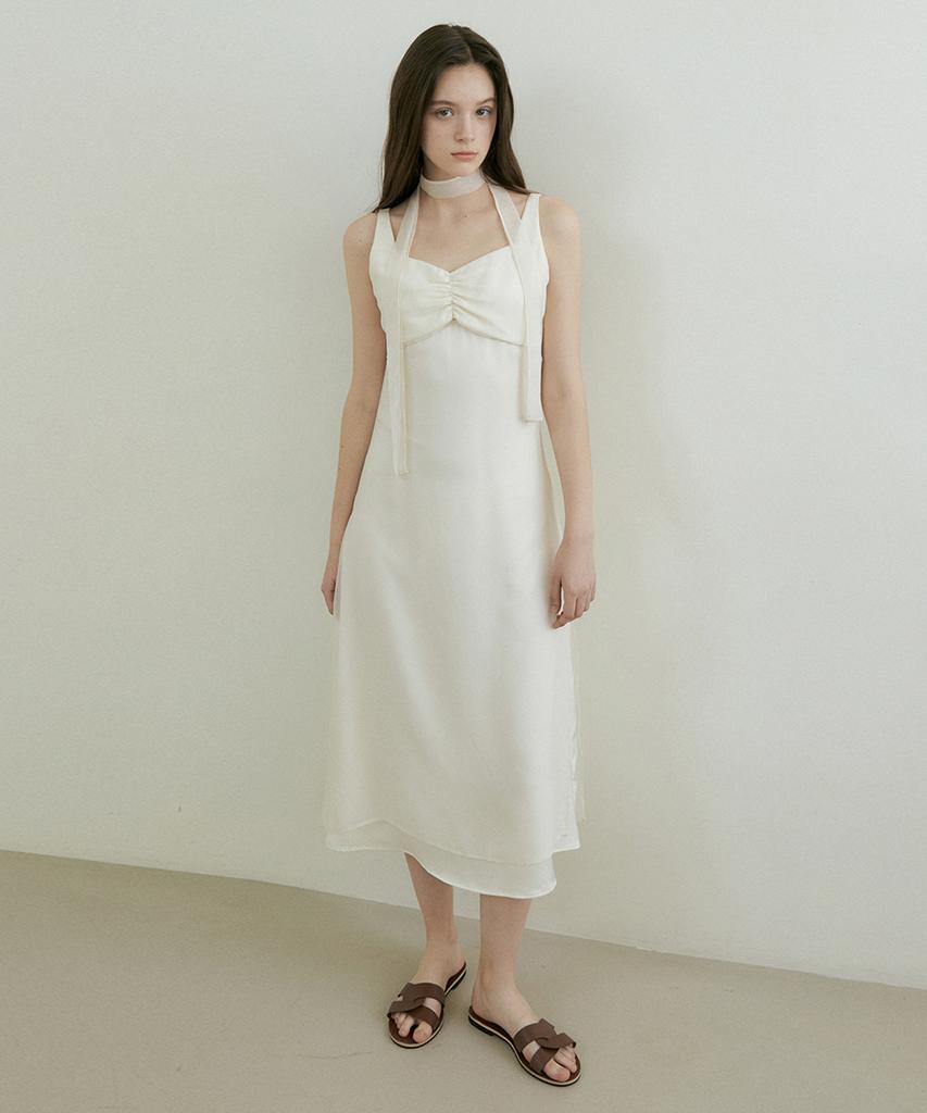 REORG Petal Layered Tie Sleeveless Ops Cream