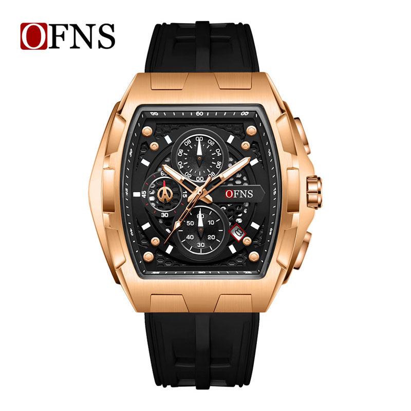 OFNS Men s Waterproof Barrel Dial Chronograph Quartz Sports Watch