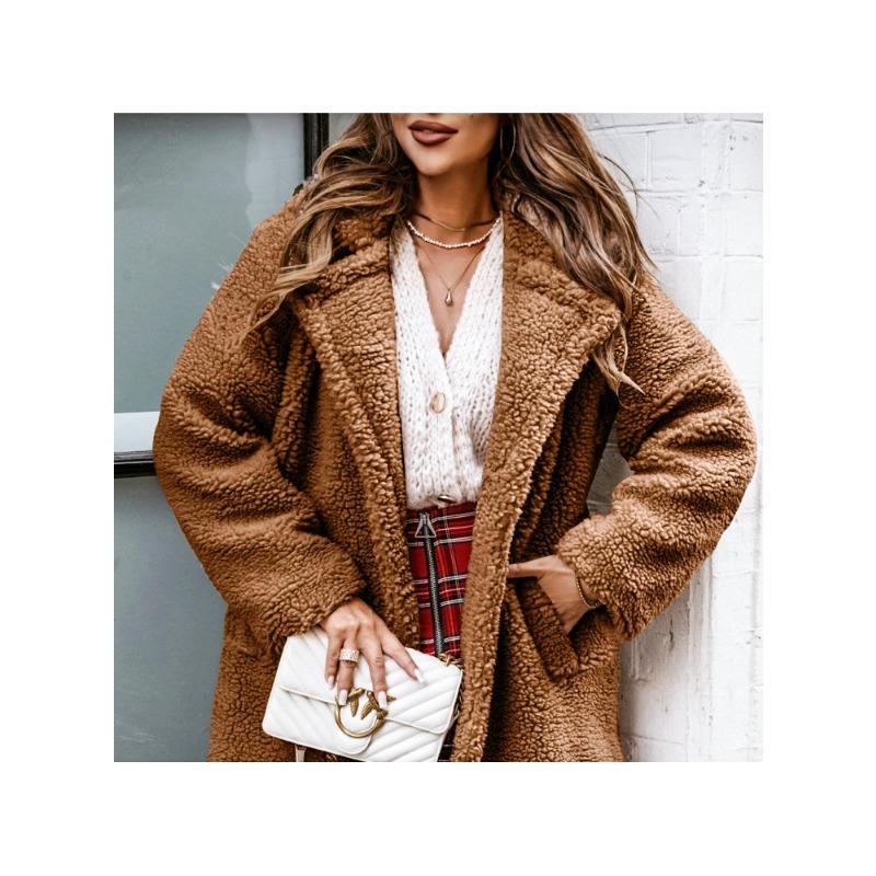 YYFS Damenmode, lässig, einfarbig, Herbst-Winter, langärmelig, POLO-Ausschnitt, Jacken und Mäntel