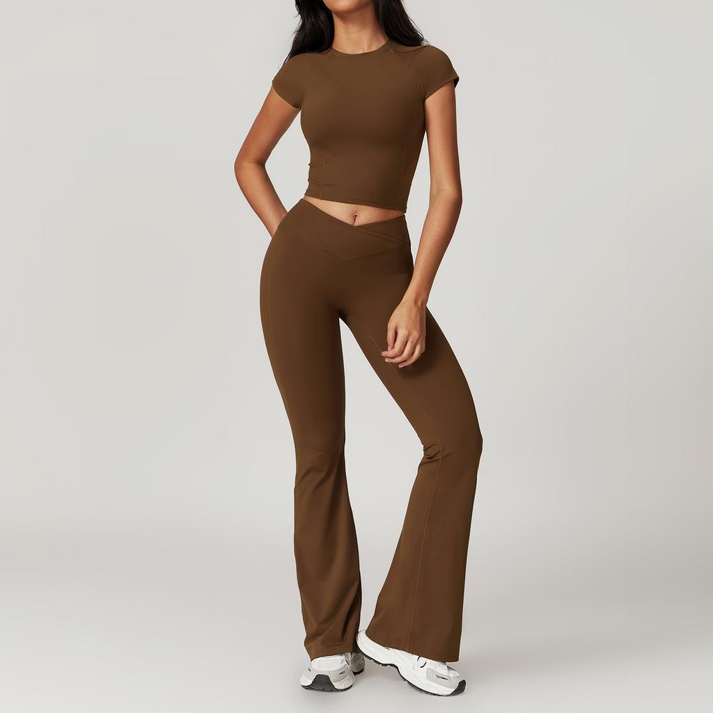Abbigliamento Sportivo da Donna Set Yoga due Pezzi Set Sportivo Manica Corta Leggings Sportivi