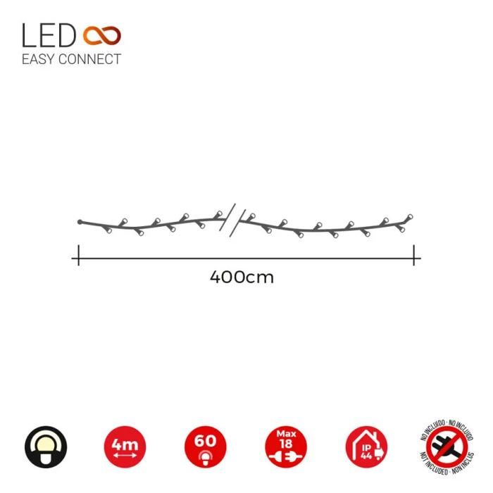 Guirlande - EDM - Easy-Connect - 4m - 60 LED - Blanc Chaud - IP44 - Usage Int/Ext