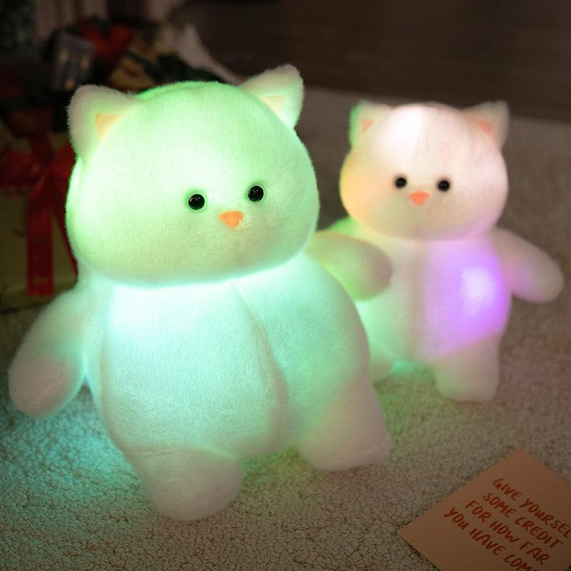 Leuchtende Weiße Fette Katze Plüschtier LED Buntes Aufleuchtendes Kätzchen Spielzeug Weiches Kissen Geschenk für Kinder Mädchen Geburtstagsgeschenk
