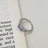 Blue & White Iridescent Moonstone Ring with Hammered Texture - Trendy Niche Design