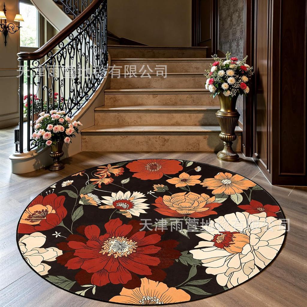 Frühling/Sommer Blume Runder Teppich Schlafzimmer Wohnzimmer Rutschfeste Matte Runder Sofateppich
