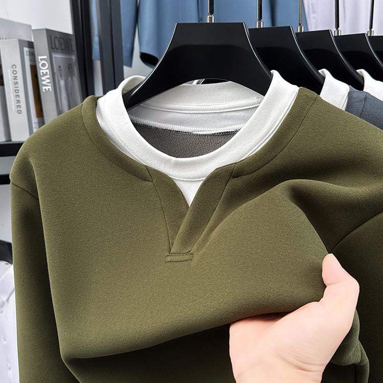 Men’s 2025 Autumn/Winter Long Sleeve Double Collar Patchwork Sweatshirt