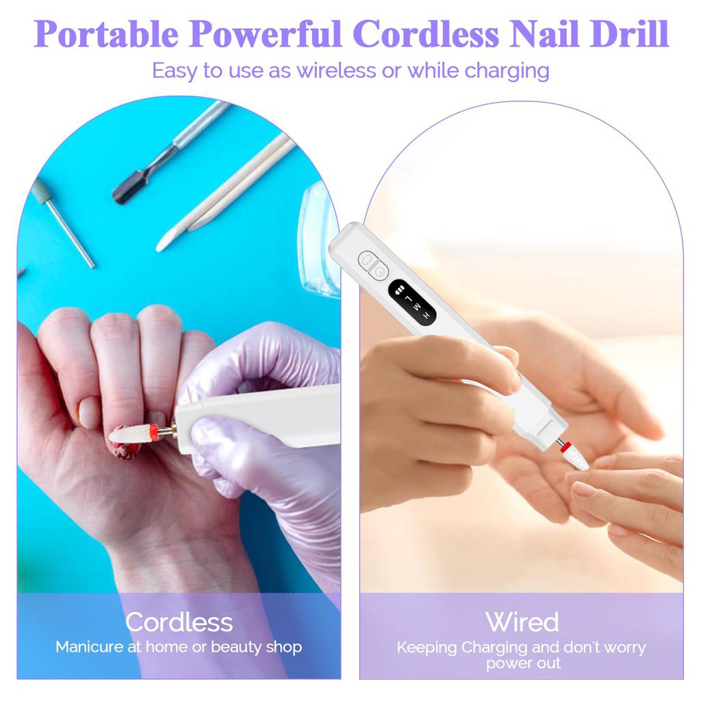 Portable Nail Drill 25000 RPM Cordless Electric Manicure Machine With 6 Bits Rechargeable Nail File Drill For Home Salon Use