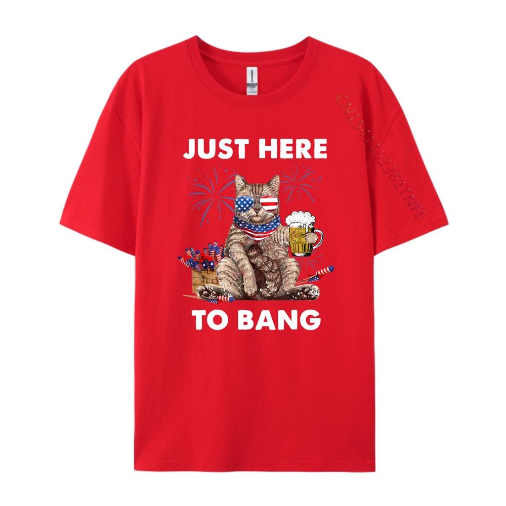 Just Here To Bang USA Flag Funny Beer 4th Of July Cat Lover Men Graphic Tees Mens Clothing Mothers Day S