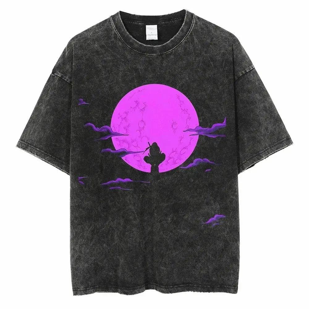 

2026 Harukas Streetwear Washed Naruto Anime T-shirt for Men - Pure Cotton - Summer Short Sleeve - Retro Vintage Design XXXL сірий