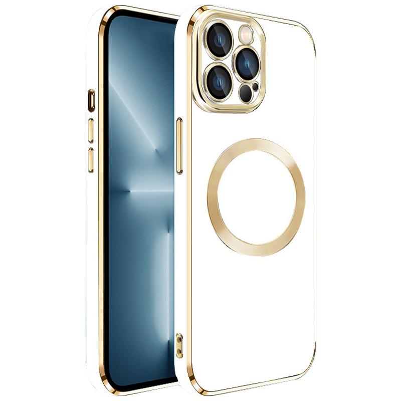 

For iPhone 15 Pro Magnetic Case Electroplating TPU Phone Cover with Lens Film White