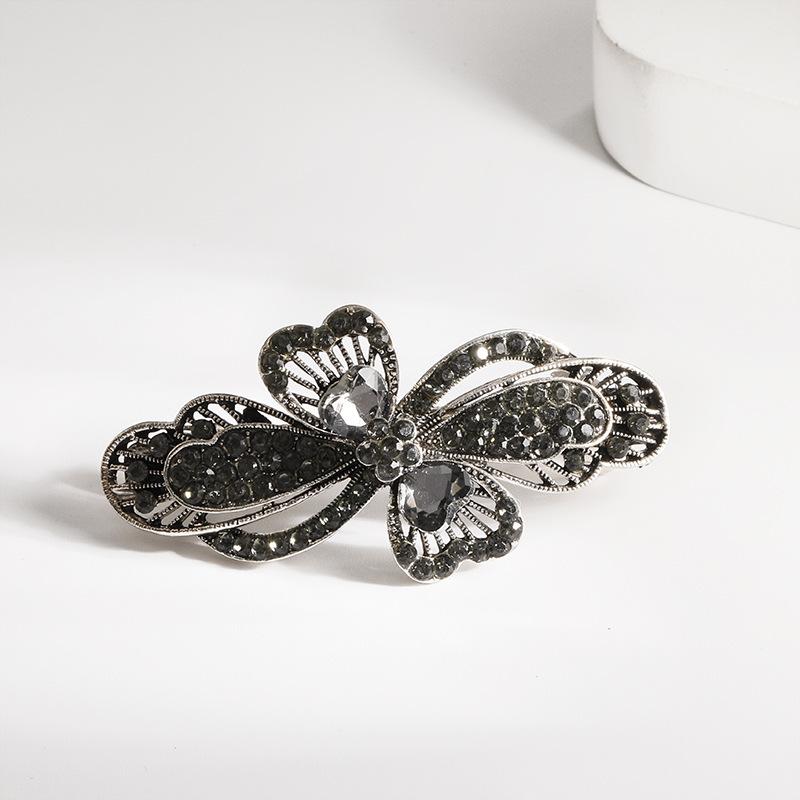 Clip de Primavera de Circonita Blanca Flor de Pedrería Brillante Clip Superior Clip Horizontal Elegante Adorno para el Cabello de Moda para Madres