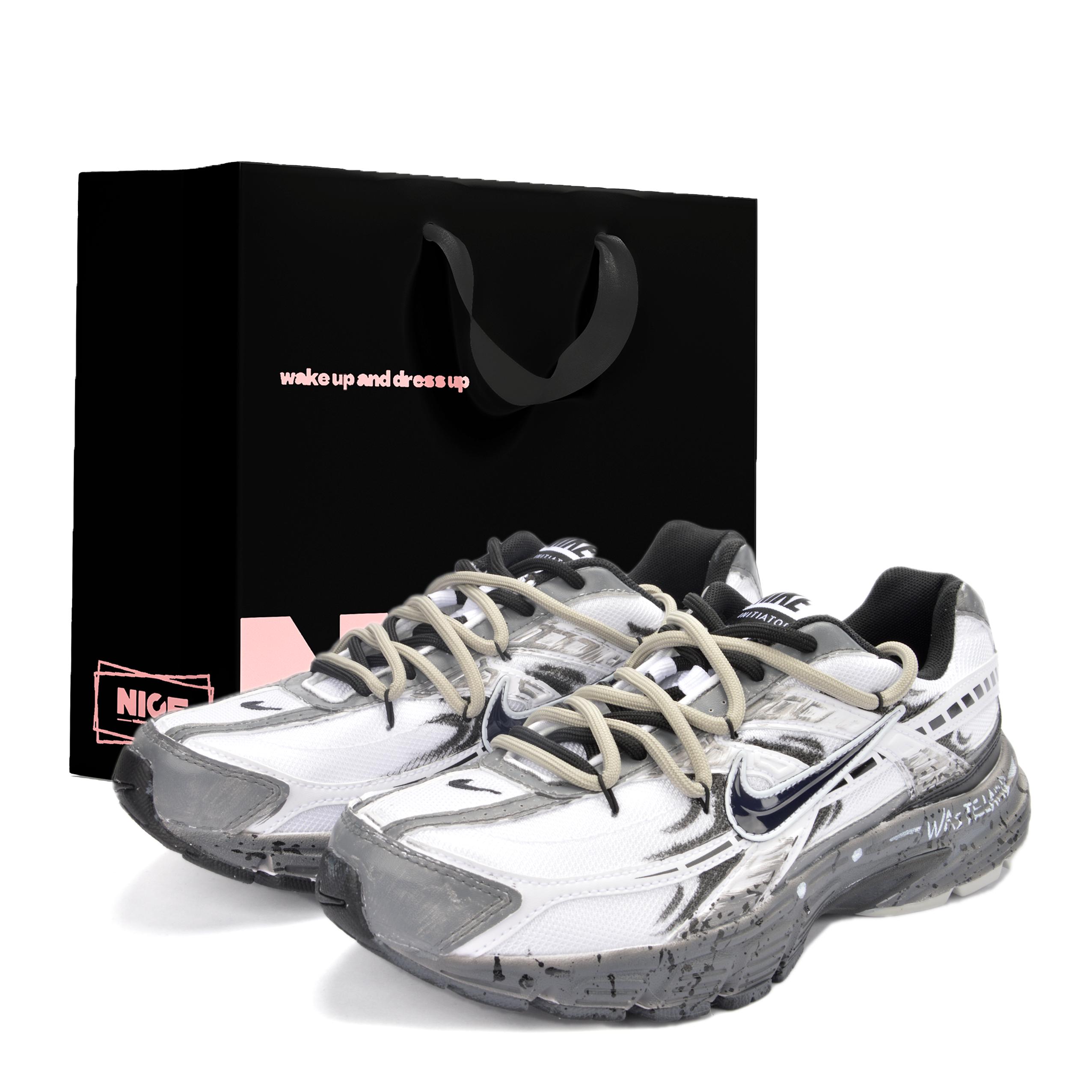 

Nike Initiator Cushioning Abrasion Resistant Breathable Low top Running Shoes Unisex White Gray 394055-100(Team1326-XBOX) 40.5