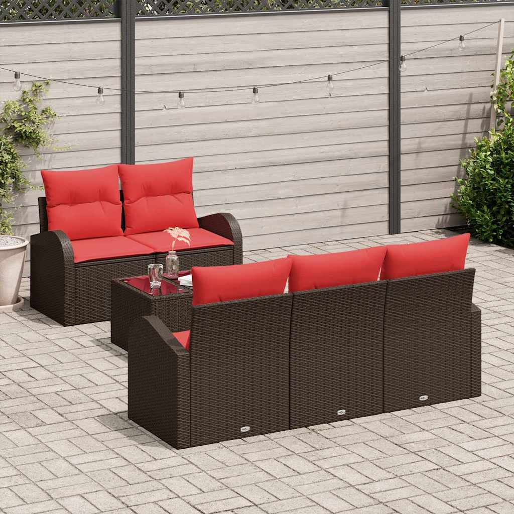 6 Piece Sofa Set with Cushions Brown Polyester