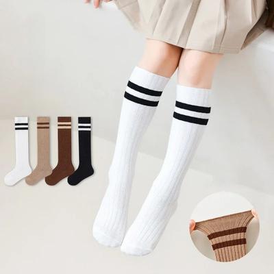 1 Paar Frühling Herbst Kniehohe Socken für Kinder Junge Mädchen Schlichtheit Sportlich Schick Gestreifte Wadensocken Mode Kindersocken