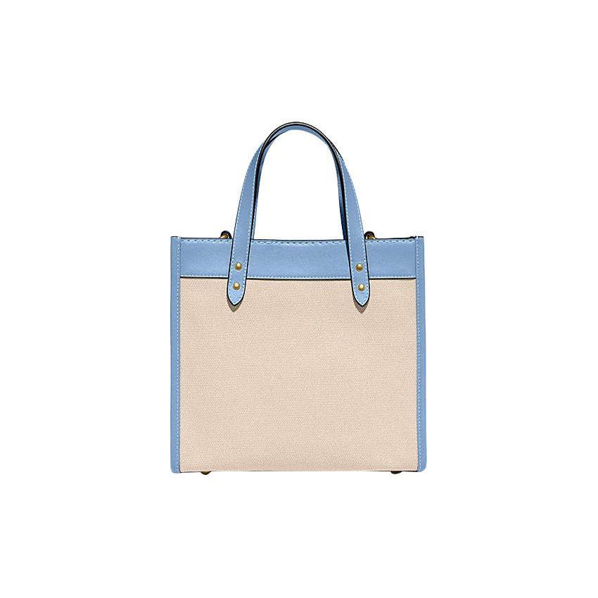 Coach Field 22 Logo Badge Quilted Snap Fabric And Leather Tote Bag Women Tote Bags Khaki Blue CH740-B4VPK