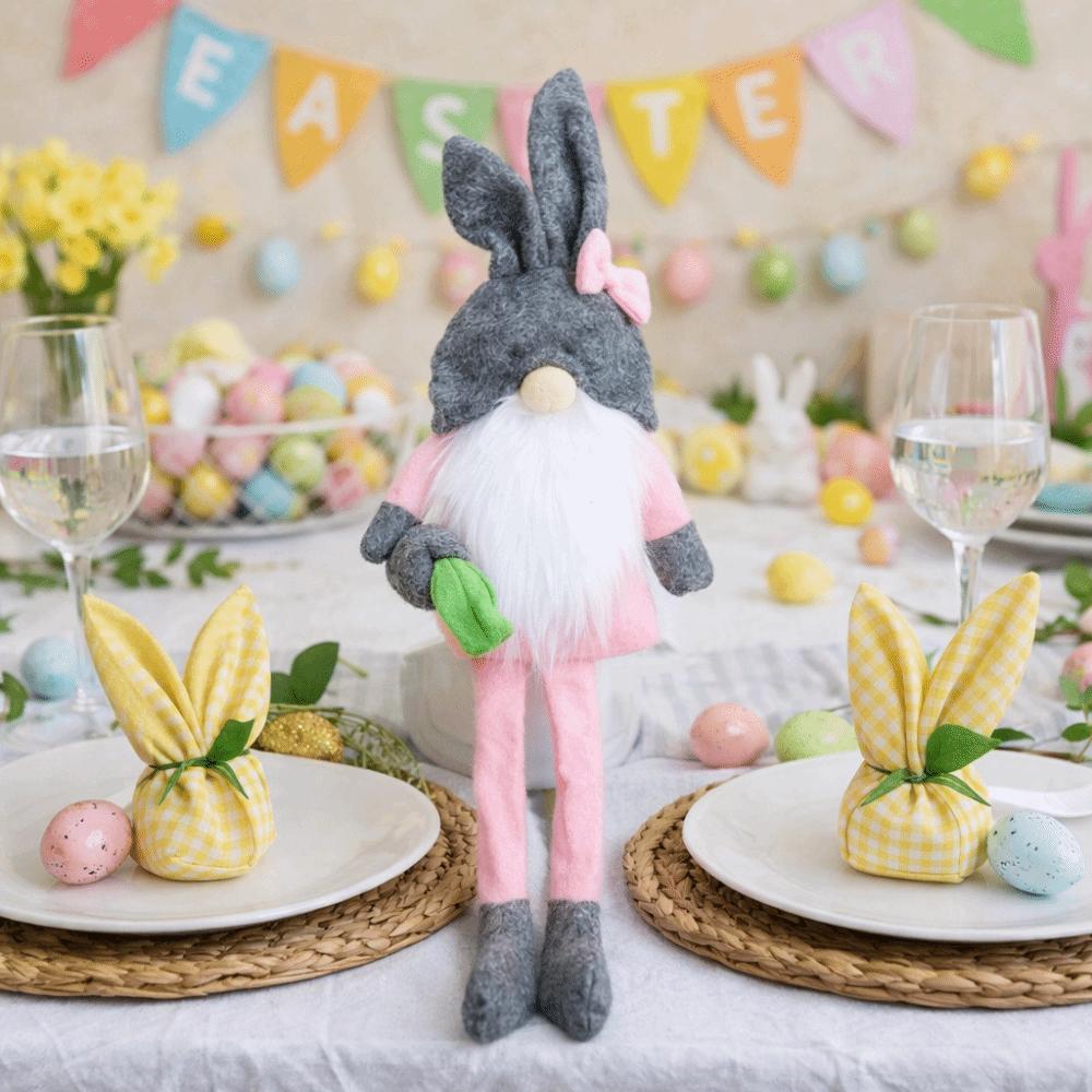 Creative Cartoon Easter Rabbit Ornaments Cute Plush Fairy Pendants Carrot Easter Gnome Decorations Tabletop Decor