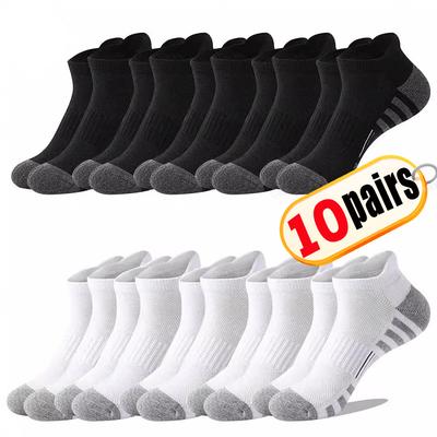 10Pairs Men Black White Grey Towel Bottom Sweat Absorbent Anti Odor Breathable Non Slip Ear Loop Short Socks for Running Sport