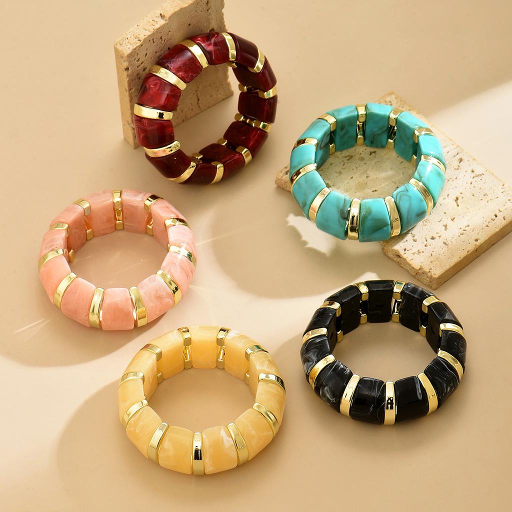 Acrylic Smudge Bracelet European and American Personality Exaggerated Multi-color Accessories High-end Wide-sided Elastic Bracelet