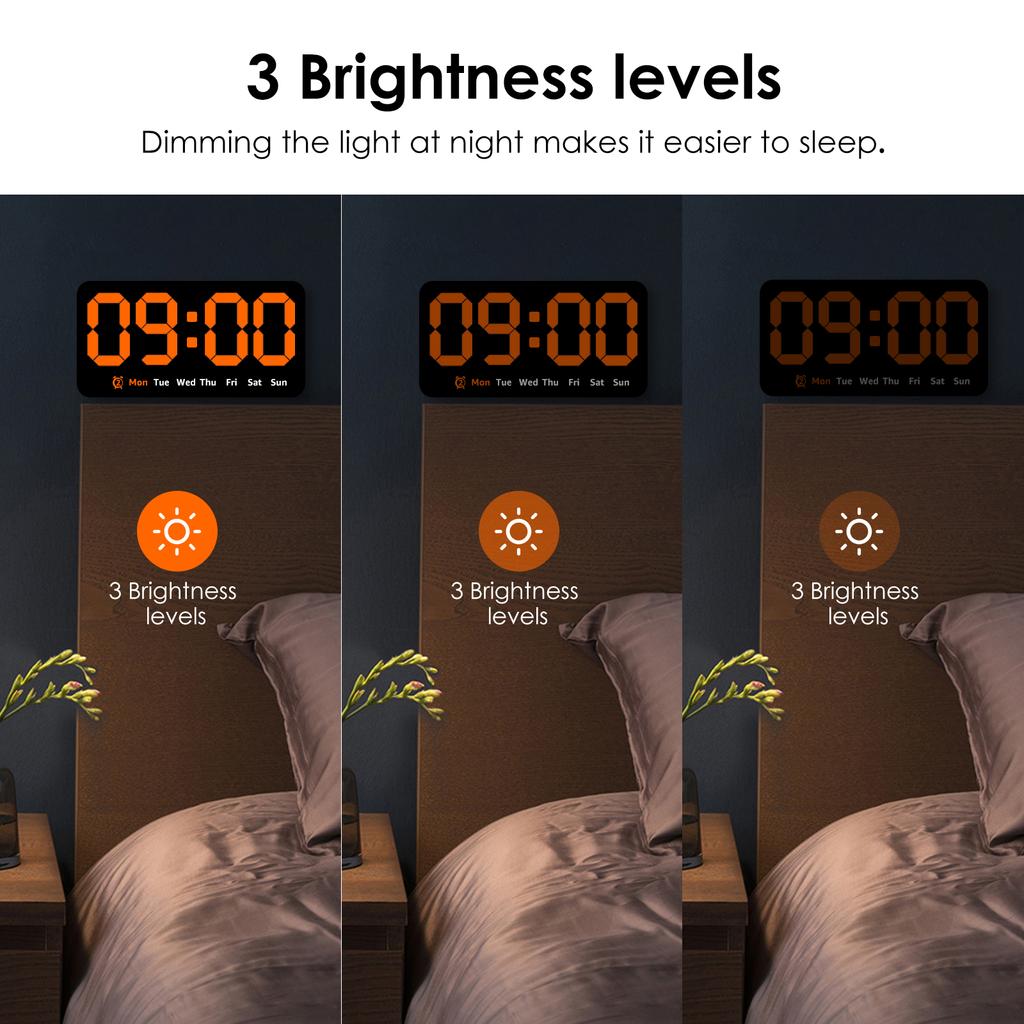 Digital Wall Clock 8.5 Inch Large Display LED Alarm Clock with Date Week Temperature Brightness Adjustable Double Alarm for Home
