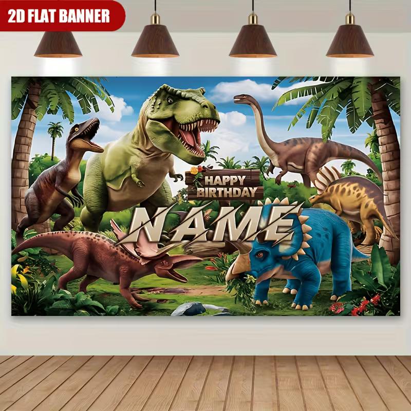 

Realistic Dinosaur Birthday Backdrop, Customizable Name Jungle Background with T-Rex & Palm Trees for Boys Room 47.2x31.5inch/120*80cm