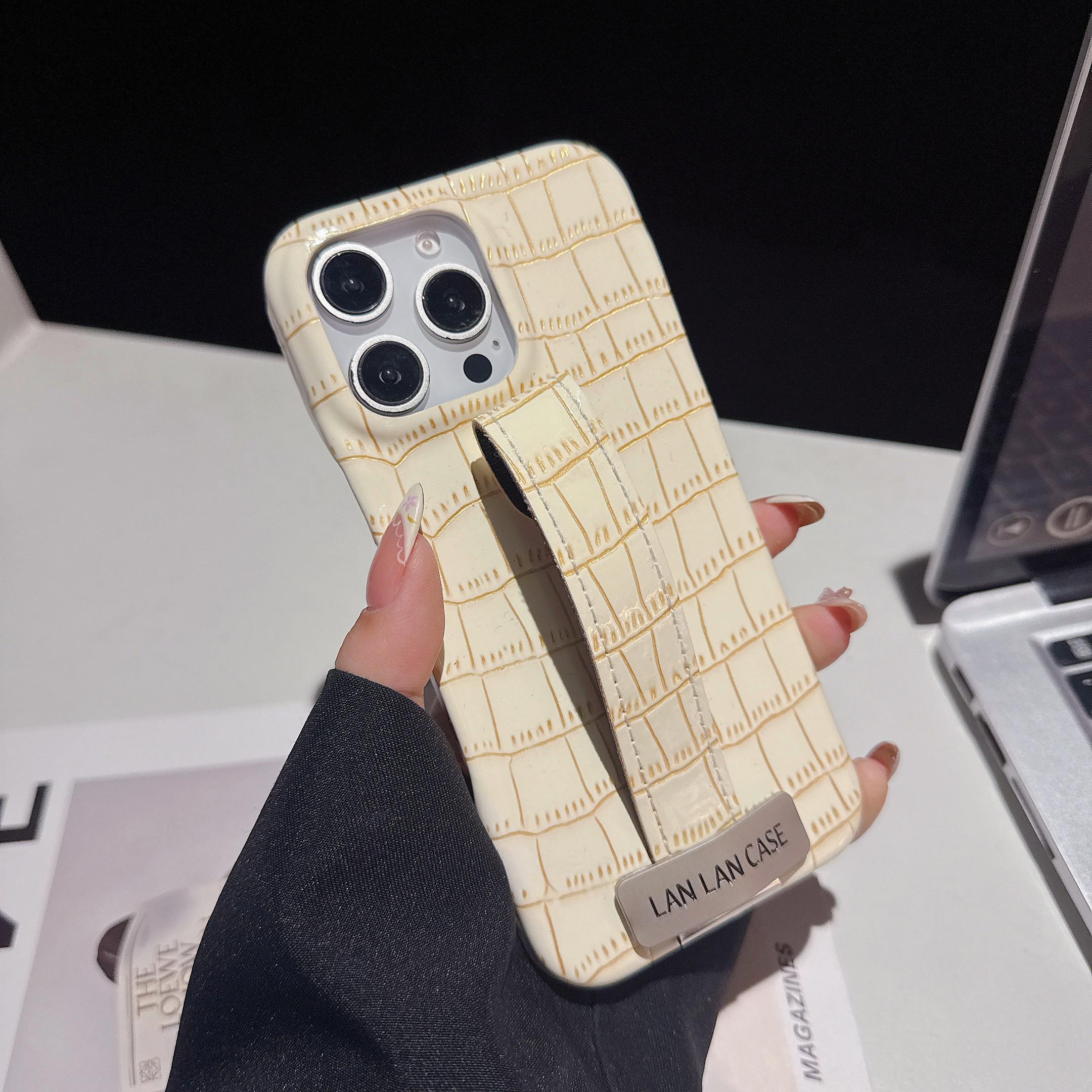 

Роскошный чехол-держатель из искусственной кожи с крокодиловым узором для iPhone 16 15 11 12 13 14 Pro Max с мягкой подставкой iPhone 16 Pro Max белый