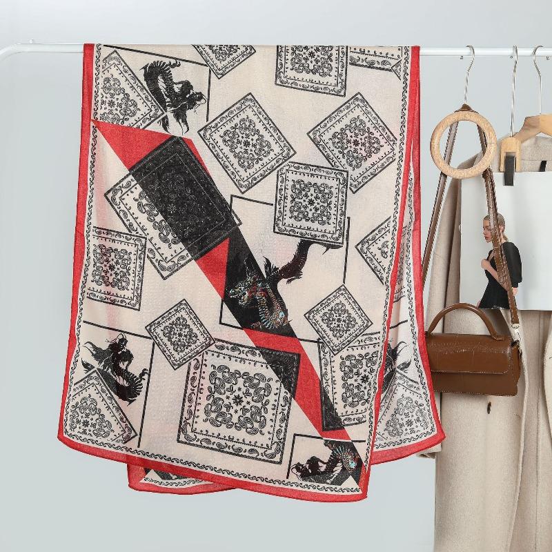 Hot-selling retro cashew nut women's printed imitation velvet silk scarf, spring, autumn and winter fashion versatile warm thin shawl