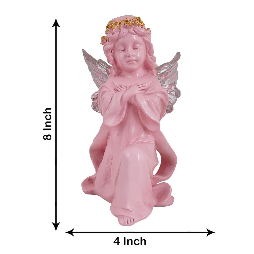Home Decor Showpiece | Winged Girl Statue for Home Decor Item | Fairy Girl Statue for Home Shelves Decor Showpiece (Angel Pink BS)
