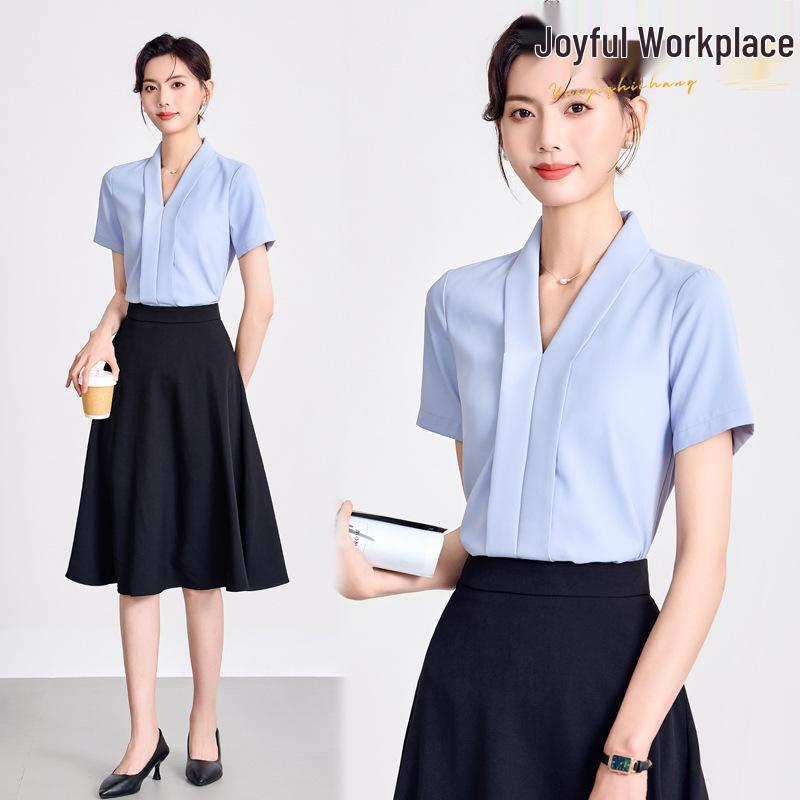 

Women s French-Style Satin Short-Sleeve Shirt - Perfect for Summer Commutes and Interviews L