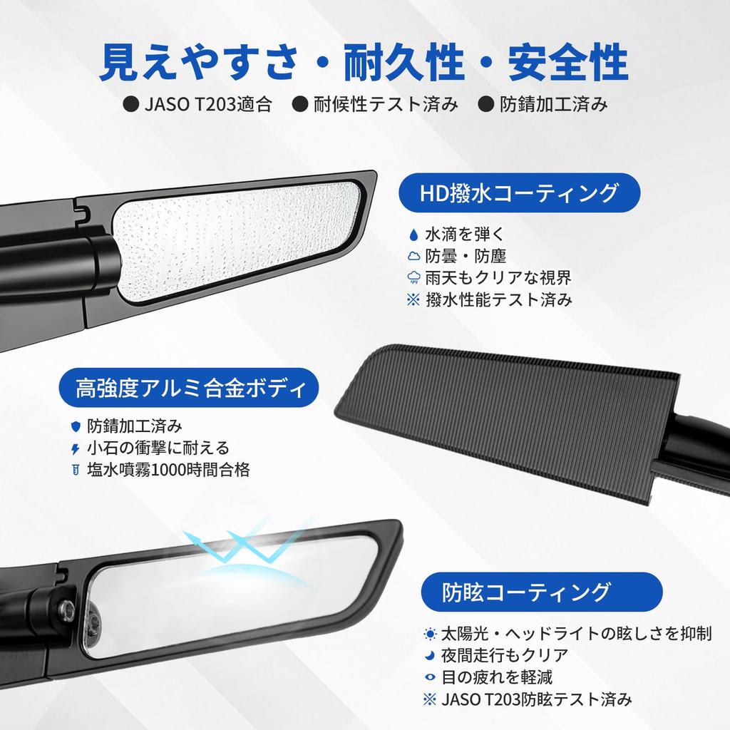BASCAuto Motorcycle Mirrors, Wing-shaped, Slim, Cowl Mirrors, Left and Right Set