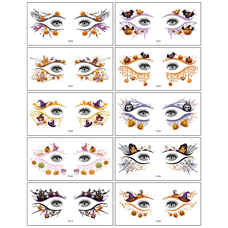 10Pairs Halloween Tattoo Stickers Black Temporary Tattoos Eye Corner Sticker For Halloween Makeup Realistic Face Tattoo Body